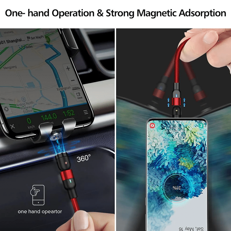 SOONTEC Magnetisches USB-Kabel Magnetladekabel drehbar 360°&180° Micro USB  / Typ C / Lightning 2.4A Ladekabel 1m (Rot) - SOONTEC Onlineshop | Zubehör  für Smartphone, PC, TV, Gaming, Haushaltsgeräte