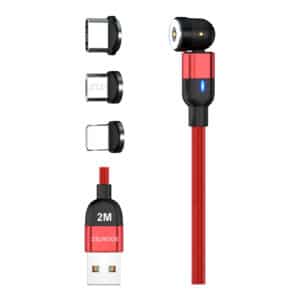 Magnetisches USB-Kabel Magnetladekabel drehbar 360°&180° Micro USB / Typ C / Lightning 2.4A Ladekabel 2m (Rot)