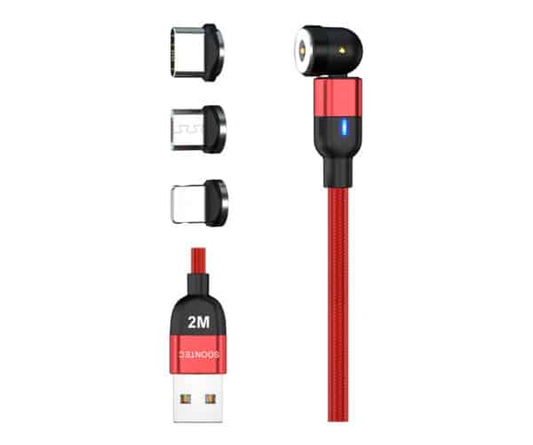 Magnetisches USB-Kabel Magnetladekabel drehbar 360°&180° Micro USB / Typ C / Lightning 2.4A Ladekabel 2m (Rot)