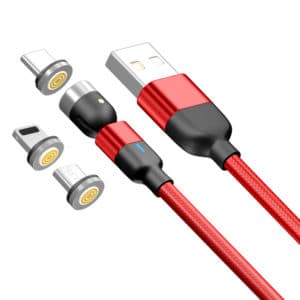 Magnetisches USB-Kabel Magnetladekabel drehbar 360°&180° Micro USB / Typ C / Lightning 3.0A Ladekabel 2m (Rot)